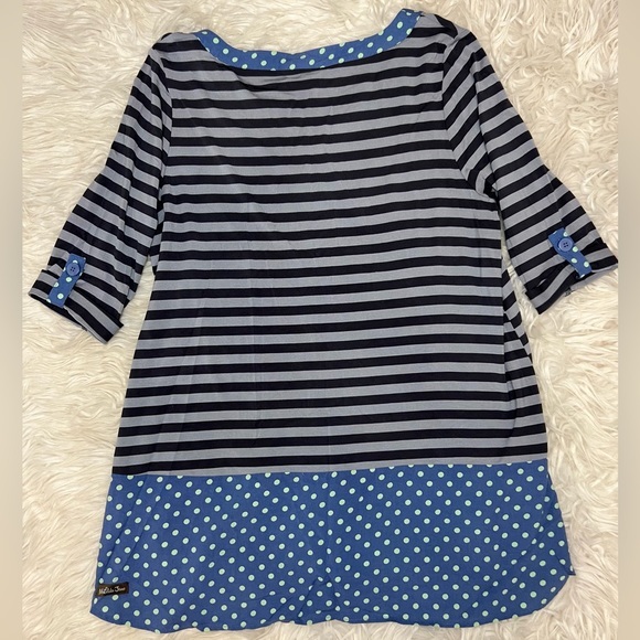 Matilda Jane Size Medium Top Blue Gray Stripe Polka Dot‎ Let's Get Lost Peplum - Picture 3 of 5